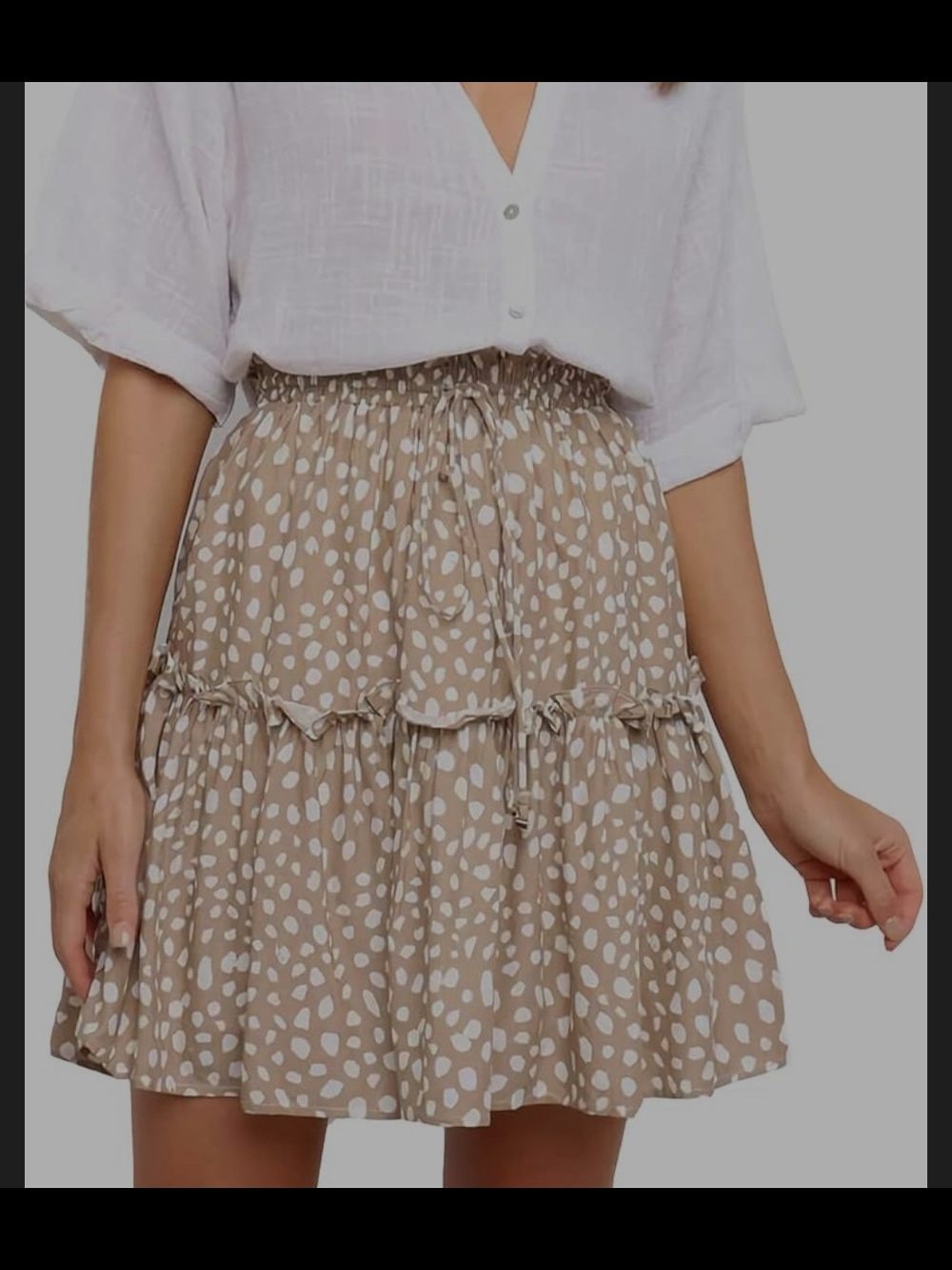 Women’s Beige Polka Dot Tiered Mini Skirt